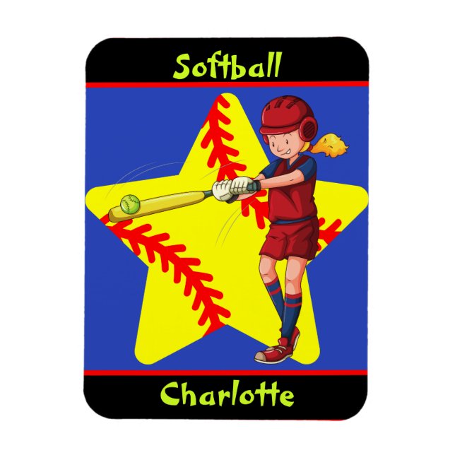 Softball Girls Star Batter Swing Personlig Magnet (Vertikal)