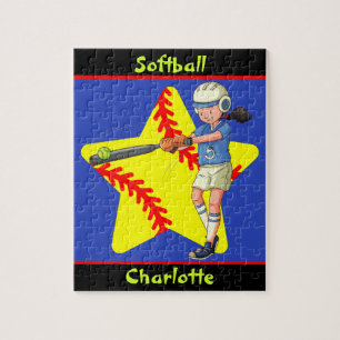 Softball Girls Star Batter Swing Personlig Pussel