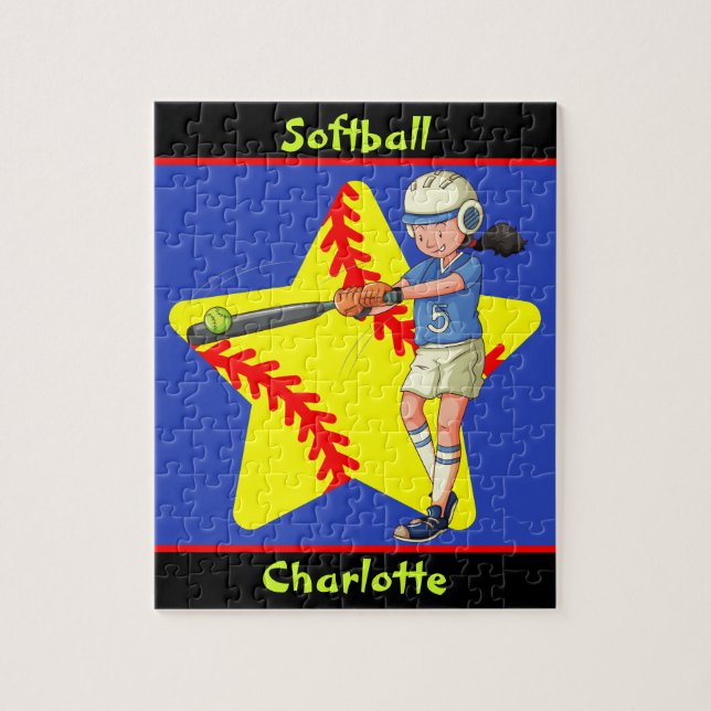 Softball Girls Star Batter Swing Personlig Pussel (Vertikal)