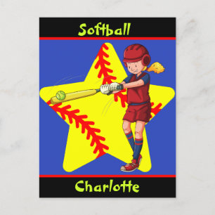 Softball Girls Star Batter Swing Personlig Vykort