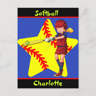 Softball Girls Star Batter Swing Personlig Vykort