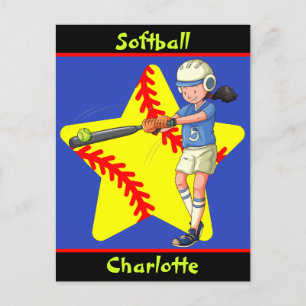 Softball Girls Star Batter Swing Personlig Vykort