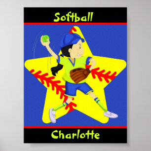 Softball Girls Star Pitcher-Personlig Poster