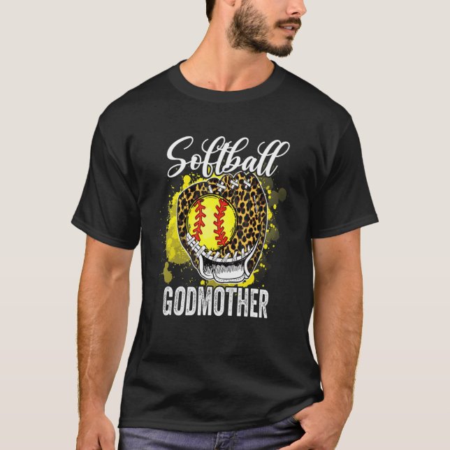 Softball Godmor Leopard Glove Day Day Mammor T Shirt (Framsida)