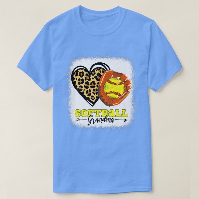 Softball Grandma Bleached Leopard Heart Glove Soft T Shirt (Design framsida)