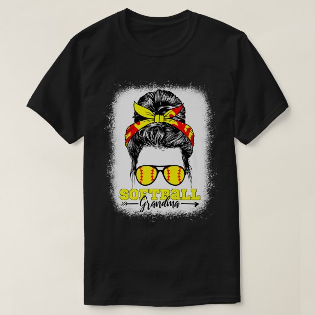 Softball Grandma Bleached Messy Bun Softball Kärle T Shirt (Design framsida)