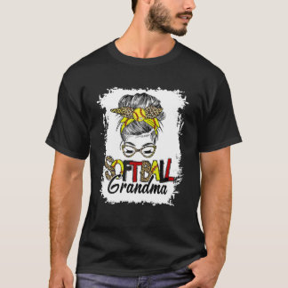 Softball Grandma Life with Leopard Messy Bun Mothe T Shirt
