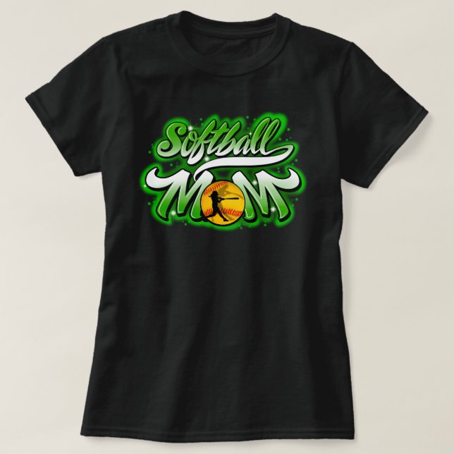 Softball-grönt-Mamma t-shirt (Design framsida)