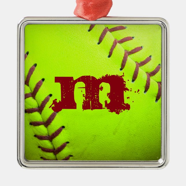 Softball Gult Fast Pit Monogram Initial Ornament (Framsidan)