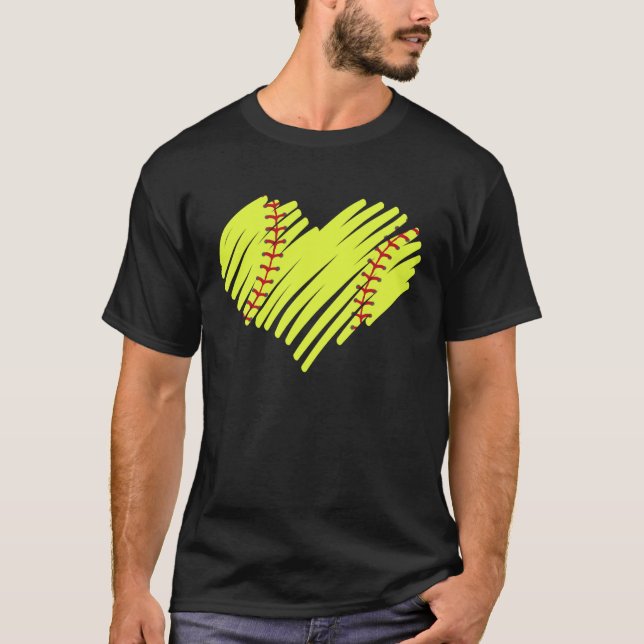 Softball Heart Ball Mom Dad Men Women Baseball T Shirt (Framsida)