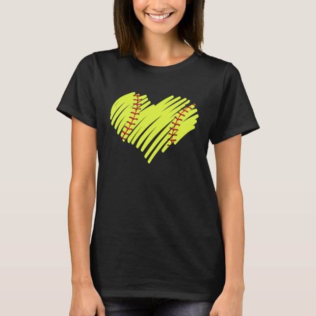 Softball Heart Ball Mom Dad Men Women Baseball T Shirt (Framsida)