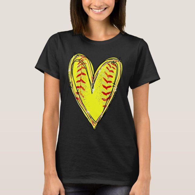 Softball Heart Love Softball Mom Softball Game Day T Shirt (Framsida)