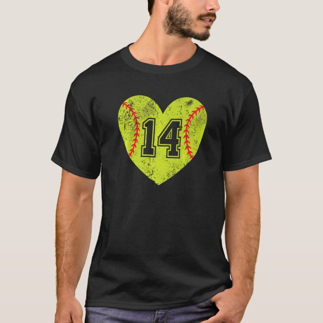 Softball Heart Player 14 Softball Mamma Pappa Vars T Shirt (Framsida)