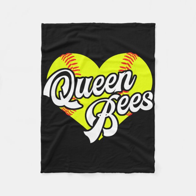 Softball Heart Queen Bees Team T-ball League Girls Fleecefilt (Framsidan)