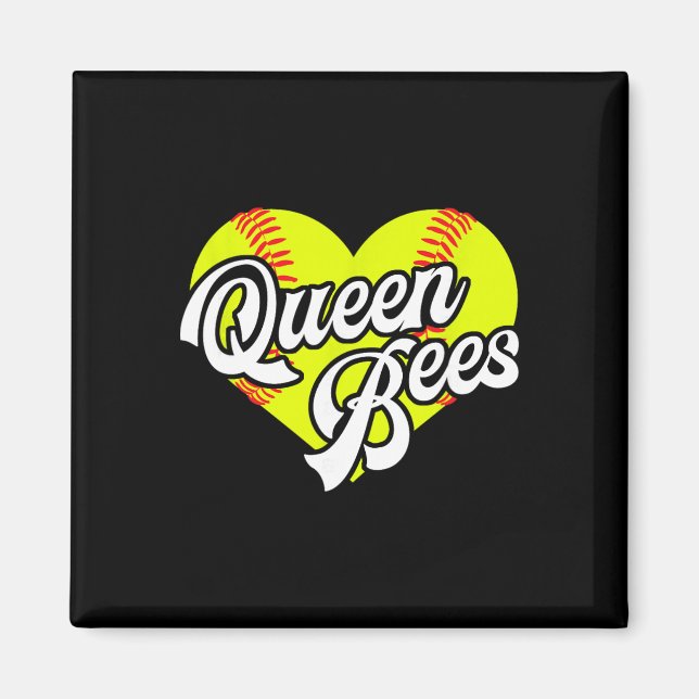 Softball Heart Queen Bees Team T-ball League Girls Magnet (Framsidan)