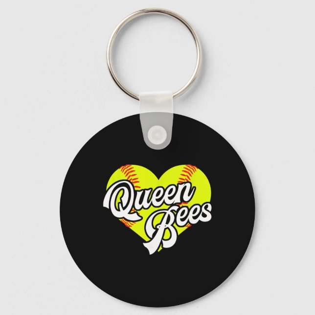 Softball Heart Queen Bees Team T-ball League Girls Nyckelring (Framsida)