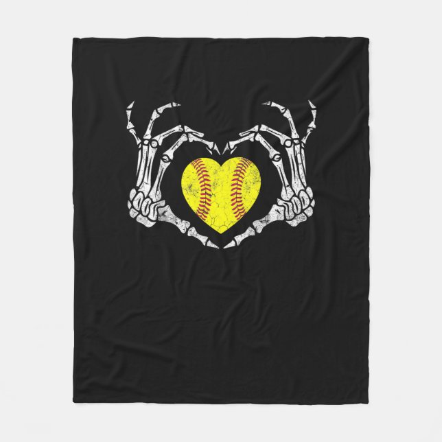 Softball Heart Skeleton Hand Halloween Costume Rol Fleecefilt (Framsidan)