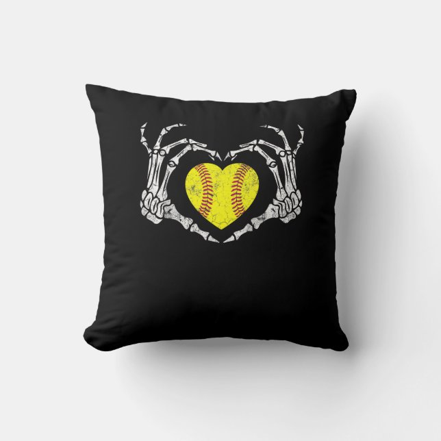 Softball Heart Skeleton Hand Halloween Costume Rol Kudde (Framsida)
