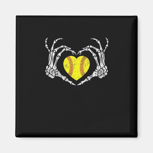 Softball Heart Skeleton Hand Halloween Costume Rol Magnet (Framsidan)