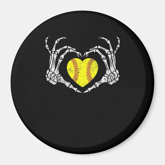 Softball Heart Skeleton Hand Halloween Costume Rol Magnet (Framsidan)