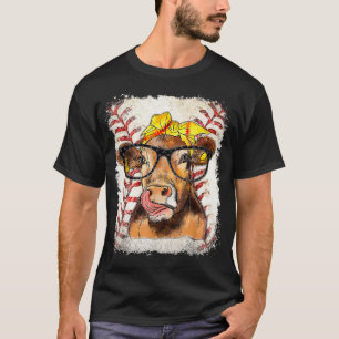 Softball Highland Cow Funny Softball Älskare Bleac T Shirt