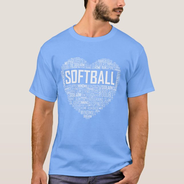 Softball Hjärta Kärlek vintage T Shirt (Framsida)