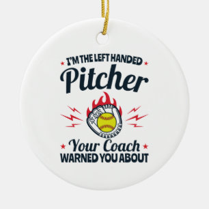 Softball I är den Lämnat Handed Pitcher Funny Julgransprydnad Keramik