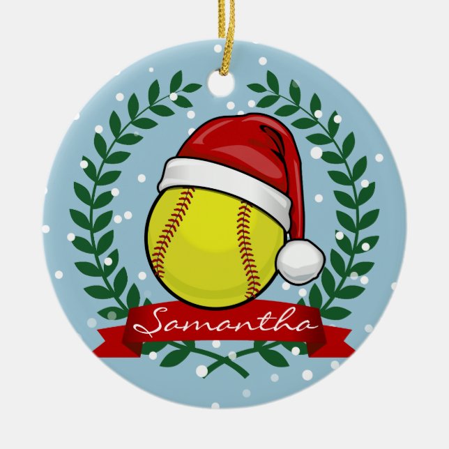 Softball i en stil för Santa hattjul Julgransprydnad Keramik (Framsidan)