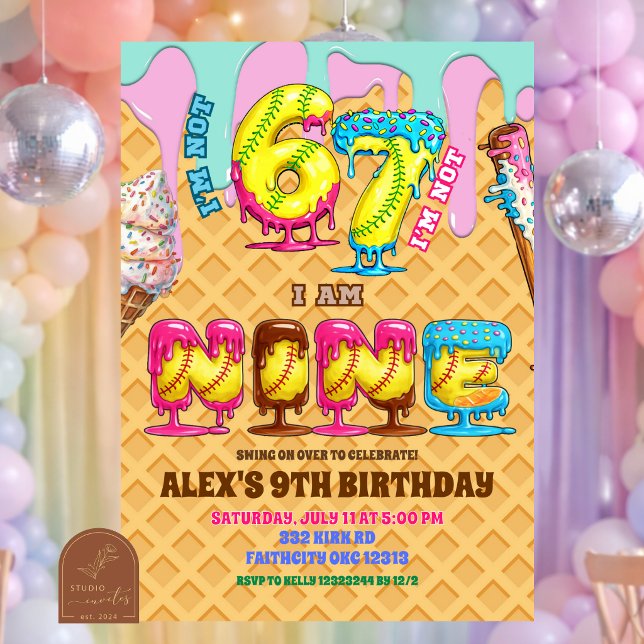 Softball Ice Ceam Drip Six Seven boy 9th Birt Inbjudningar (Skapare uppladdad)