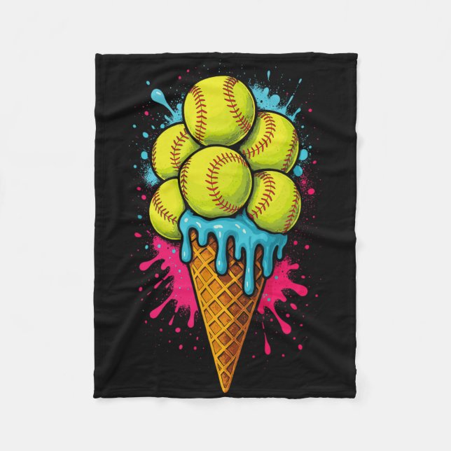 Softball Ice Cream Funny Ice Cream Softball Drip W Fleecefilt (Framsidan)
