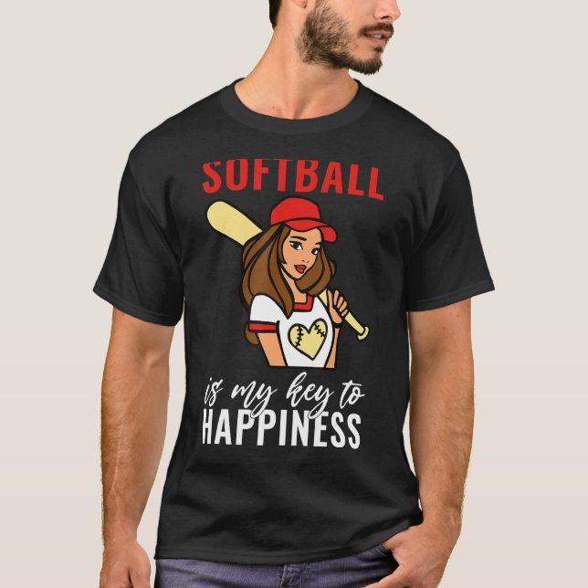 Softball is my Key to Happiness   Softball T Shirt (Framsida)