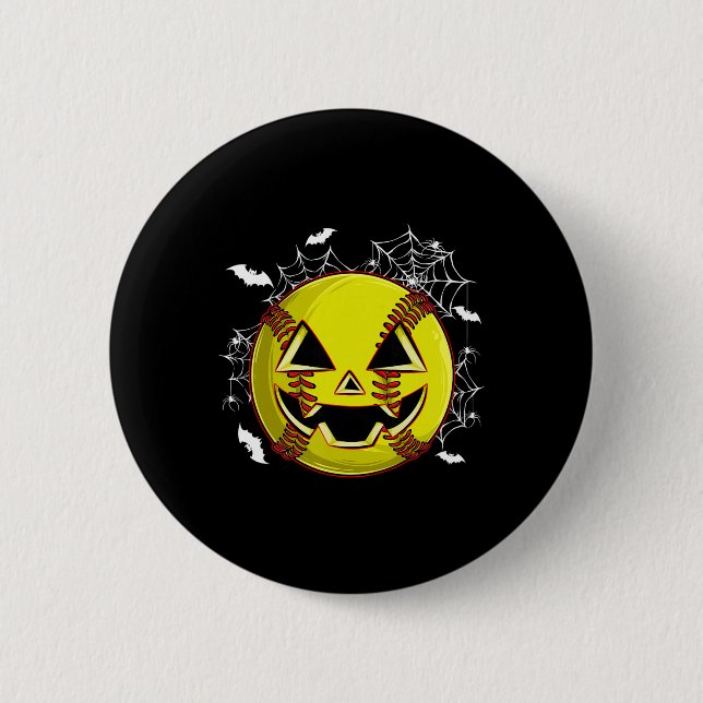 Softball Jack O Lantern Pumpa Ansikte Halloween Co Knapp (Framsida)