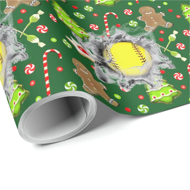 Softball Jul Helgdag Gift Wrapping Papper Presentpapper (Rullad Hörn)