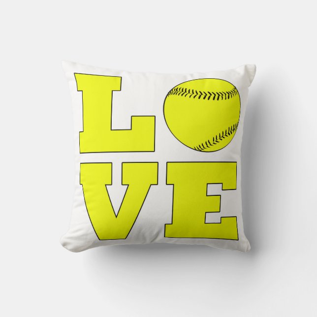 Softball Kärlek Pillow White och Gult Dekorativ ku Kudde (Framsida)