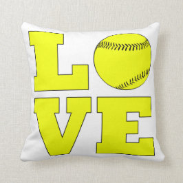 Softball Kärlek Pillow White och Gult Dekorativ ku Kudde