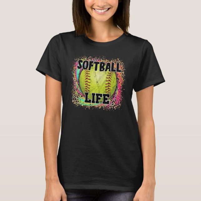 Softball Life Tie Dye Leopard Print Gult Boll T Shirt (Framsida)