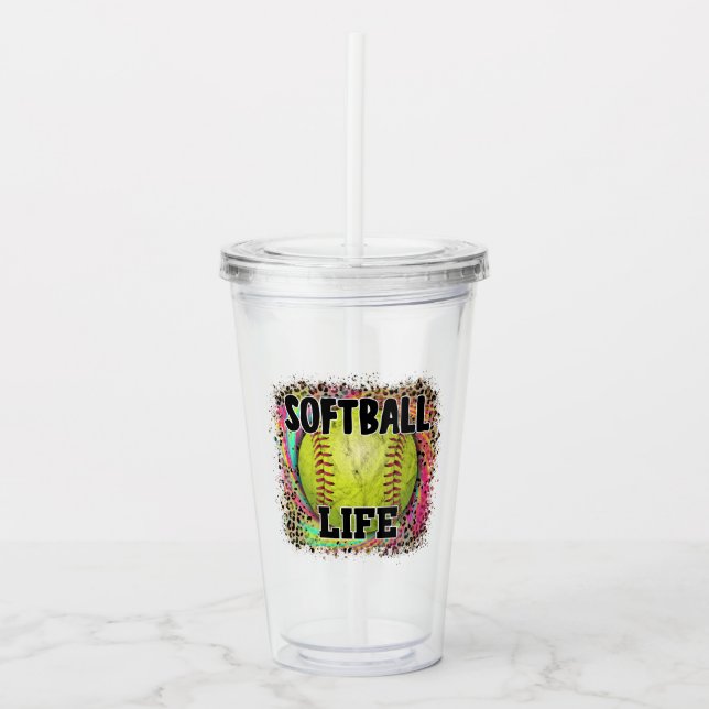 Softball Life Tie Dye Leopard Print Gult Boll Take Away Mugg (Framsida)