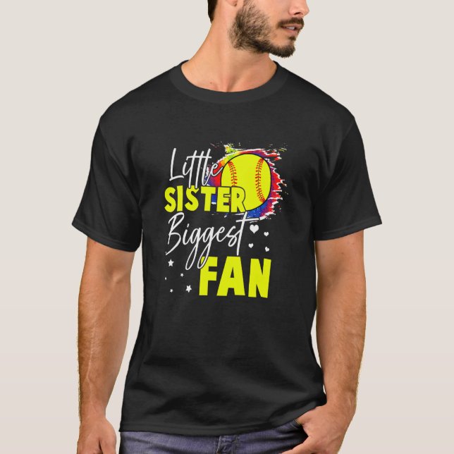 Softball Lillasyster Största Fan Tie Dye Softbal T Shirt (Framsida)