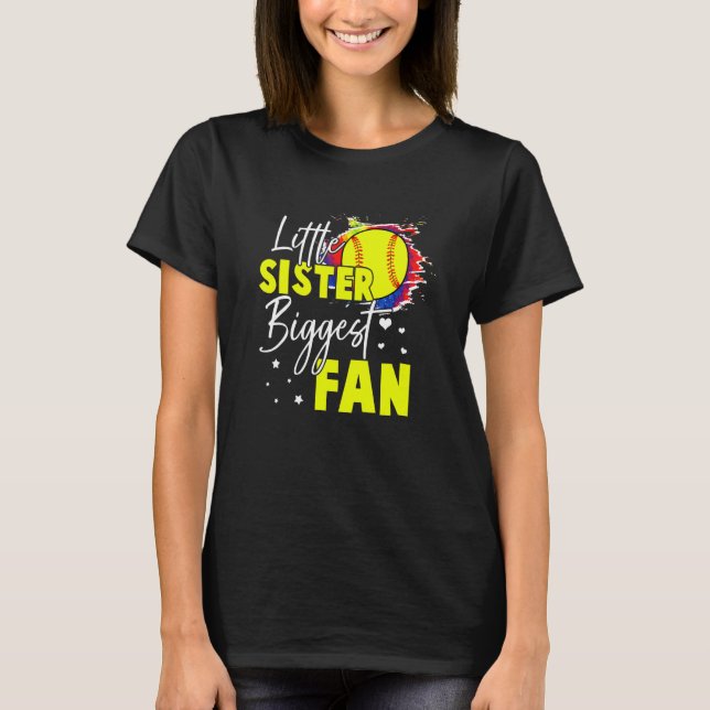Softball Lillasyster Största Fan Tie Dye Softbal T Shirt (Framsida)