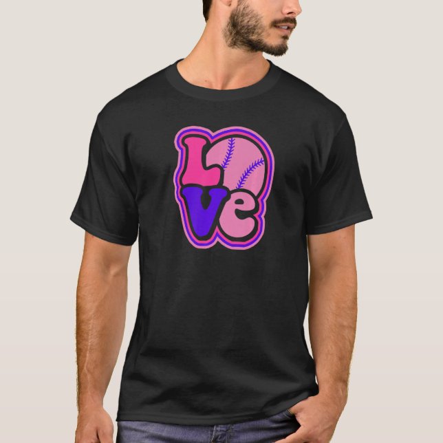 Softball Love for Teen Girls & Women Purple & Pink T Shirt (Framsida)