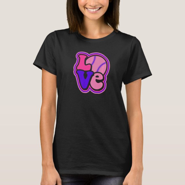 Softball Love for Teen Girls & Women Purple & Pink T Shirt (Framsida)