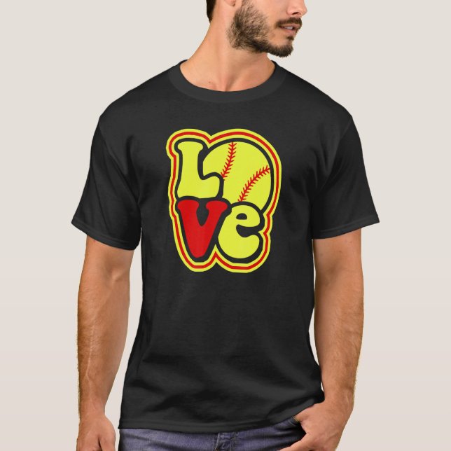 Softball Love for Teen Girls & Women Red & Yellow  T Shirt (Framsida)