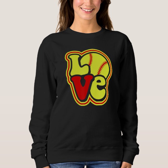 Softball Love for Teen Girls & Women Red & Yellow  T Shirt (Framsida)