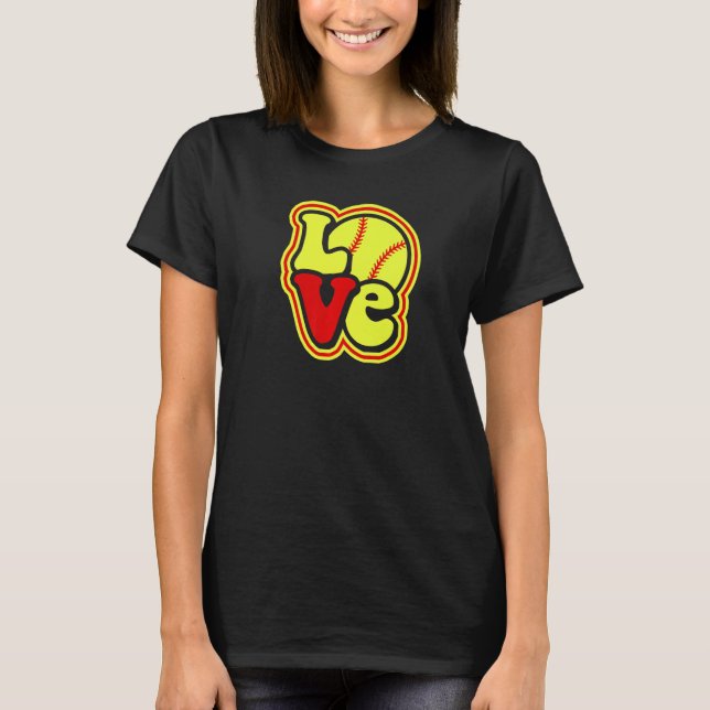 Softball Love for Teen Girls & Women Red & Yellow  T Shirt (Framsida)