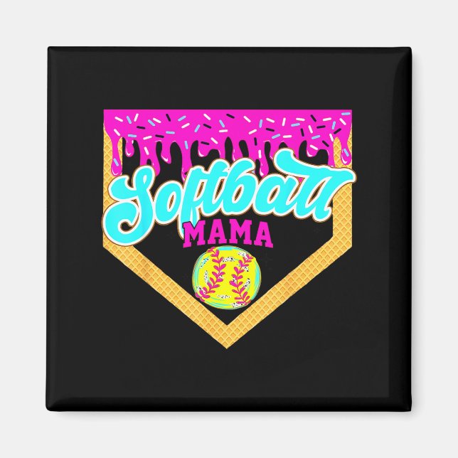 Softball Mama Drip Glass Strömmande Game Day Sof Magnet (Framsidan)