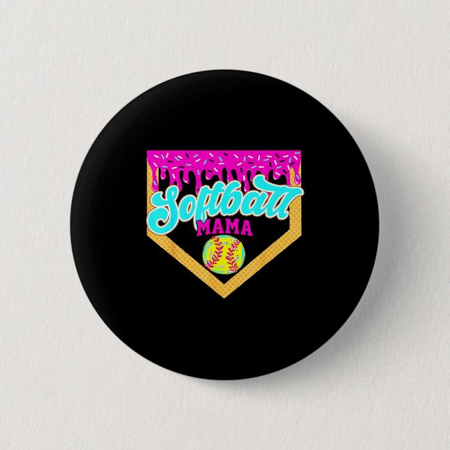 Softball Mama Drip Glassigt Iskall Game Day Sof Knapp (Framsida)