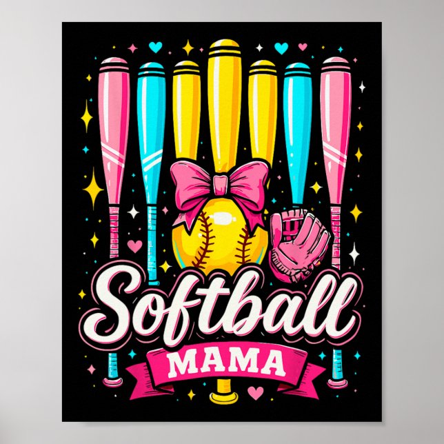 Softball Mama Softball Coquette Bow Softball  Poster (Framsidan)
