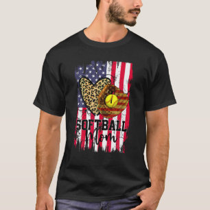 Softball Mamma American Flagga Patriotic 4:e juli T Shirt