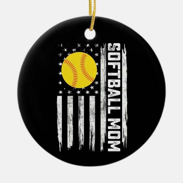 Softball Mamma Amerikanska USA:s Flagga Mors dag Julgransprydnad Keramik (Framsidan)