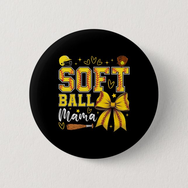 Softball Mamma Coquette Båge Softball Mamma Mors D Knapp (Framsida)